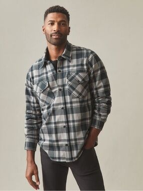NWOT American Giant Unisex Redwood Fleece Overshirt Silent Storm Plaid Jacket